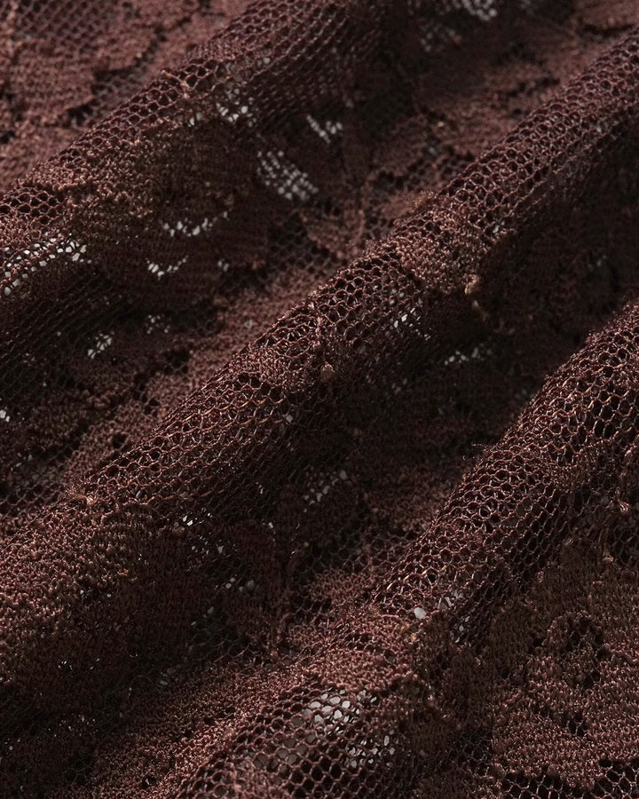 Blouse à Boutons Florale en Dentelle Marron