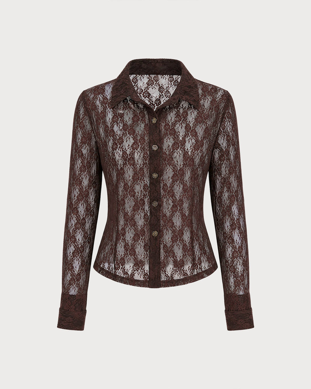 Blouse à Boutons Florale en Dentelle Marron