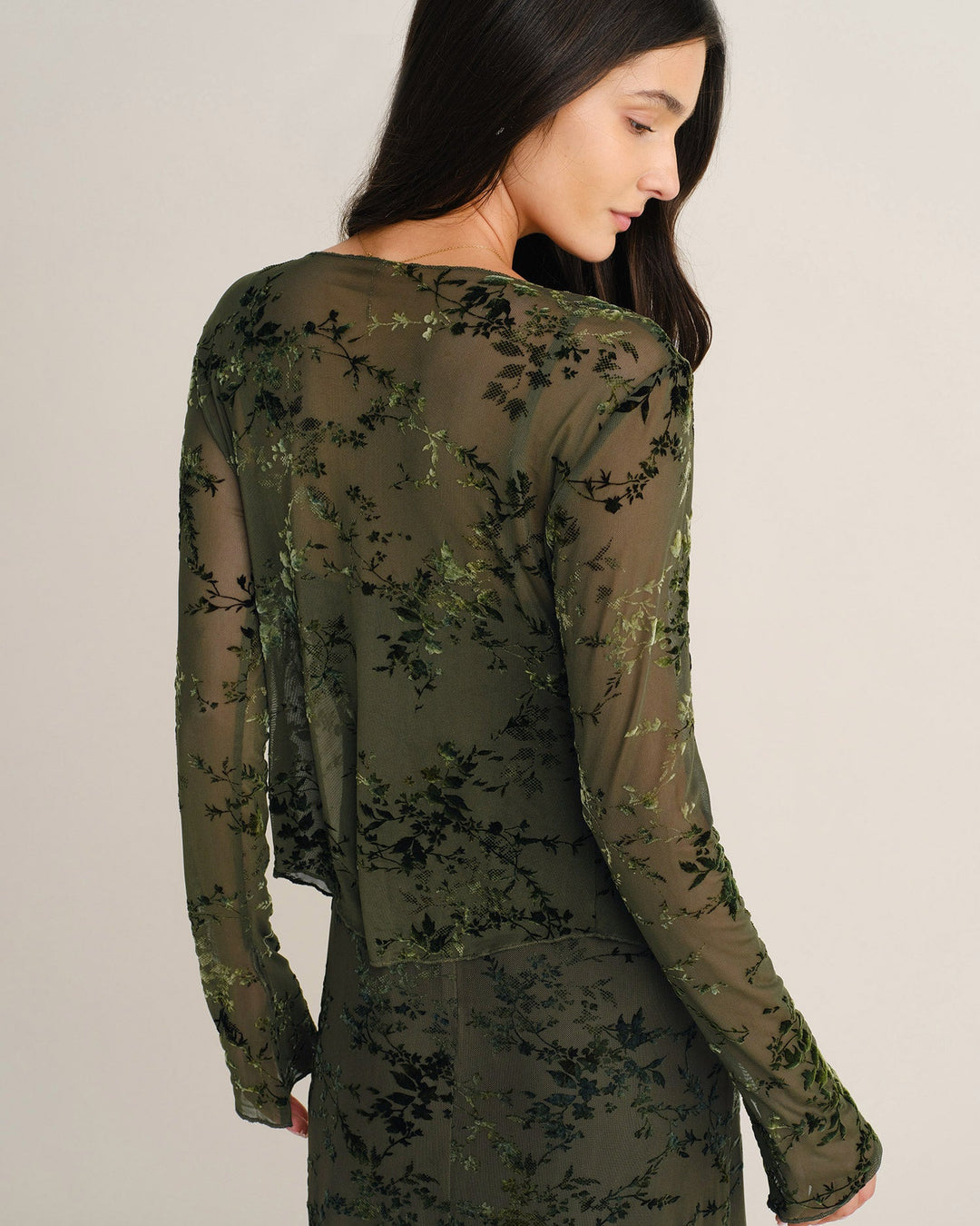 Blouse Fleurie à Manches Cloches Vertes avec Nœud