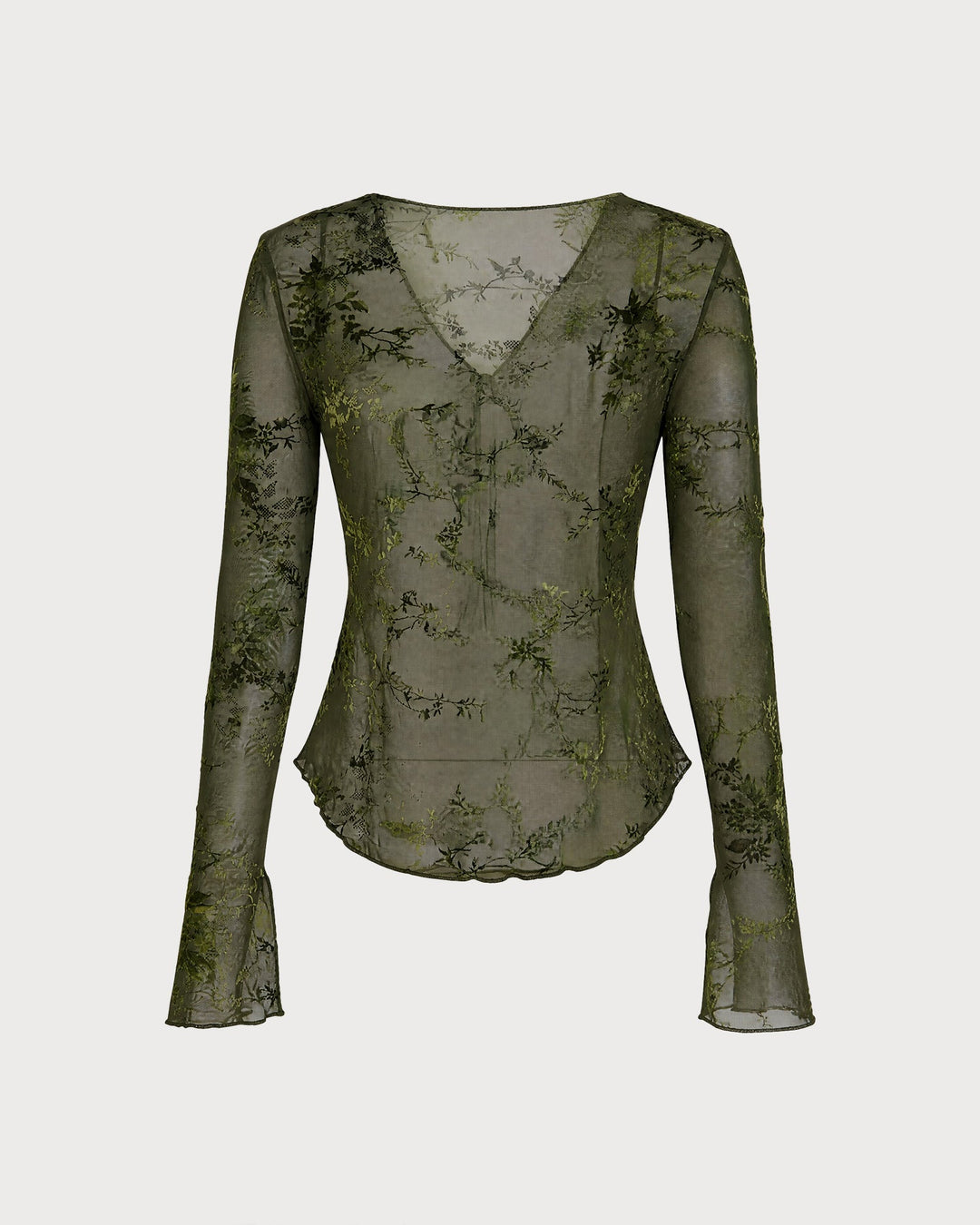 Blouse Fleurie à Manches Cloches Vertes avec Nœud