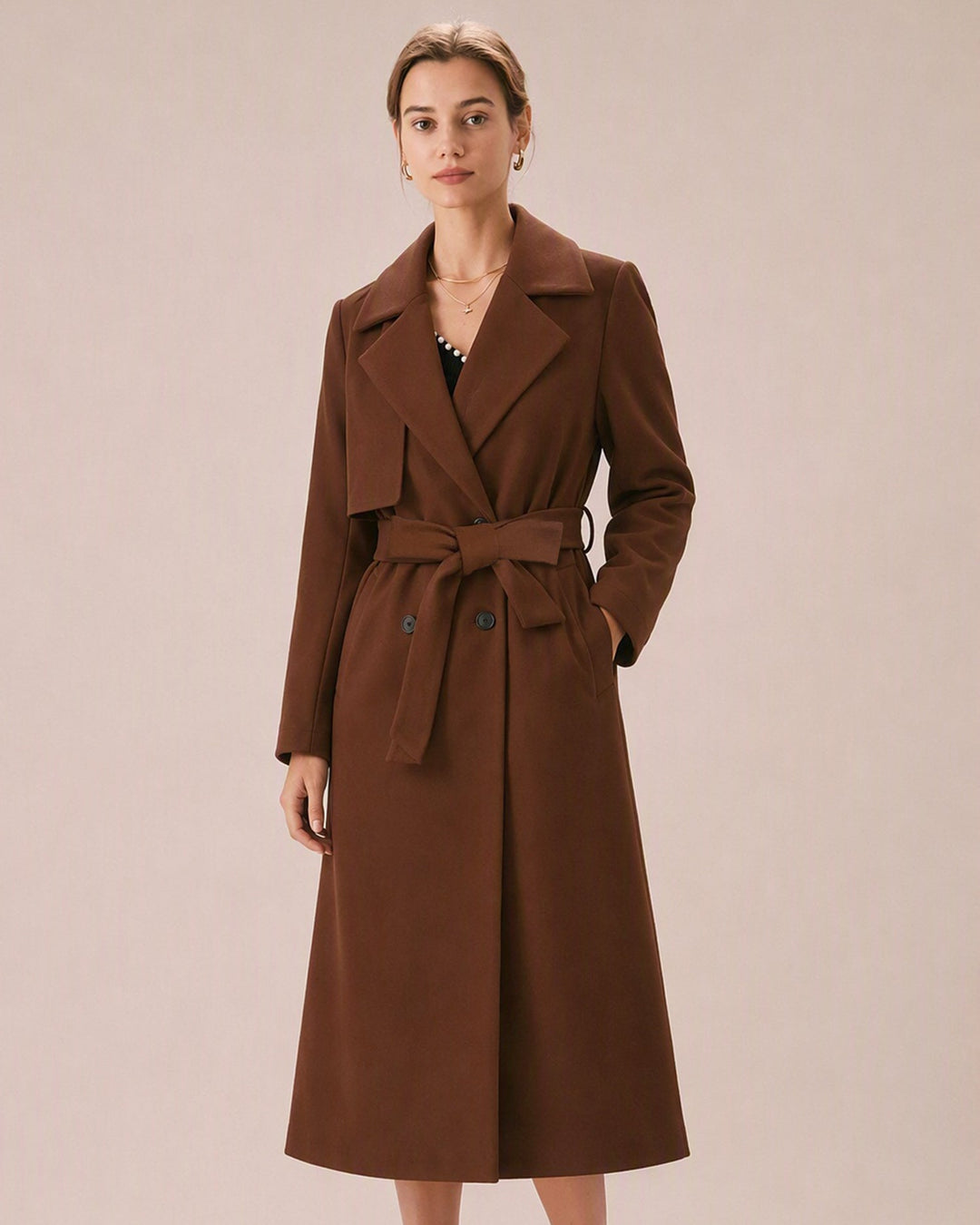 Manteau à Boutons avec Poches Marron