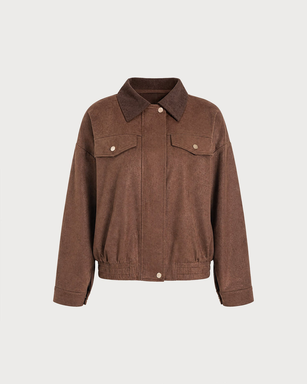 Veste Brune CAREN Unie avec Fermeture Éclair et Boutons