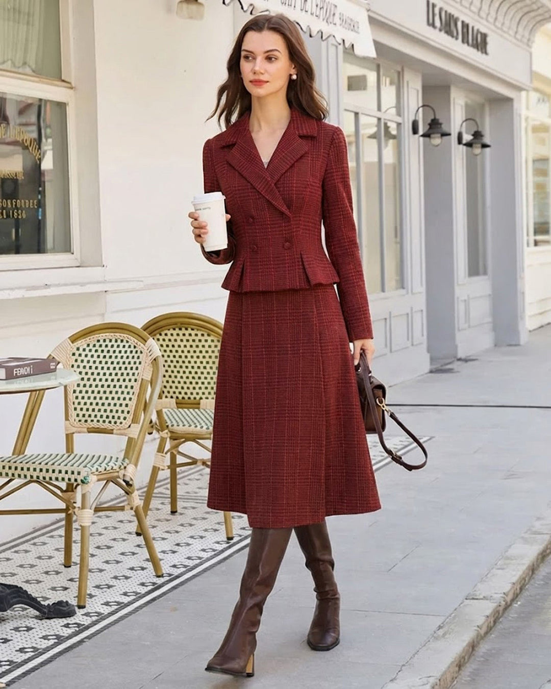Veste à Double Boutonnage à Carreaux Rouges