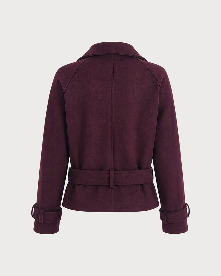 Manteau Ceinturé à Poches et Boutons Rouge Vin