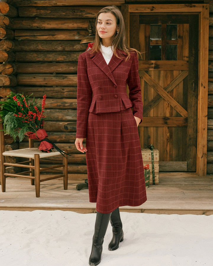 Veste à Double Boutonnage à Carreaux Rouges