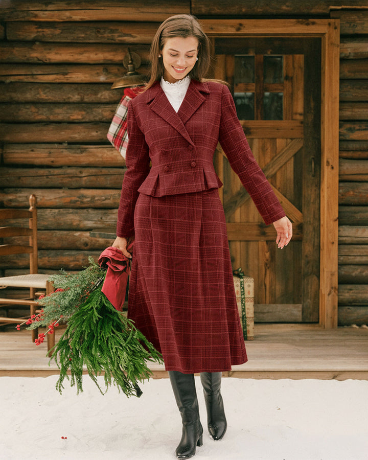 Veste à Double Boutonnage à Carreaux Rouges