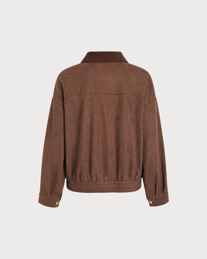 Veste Brune CAREN Unie avec Fermeture Éclair et Boutons