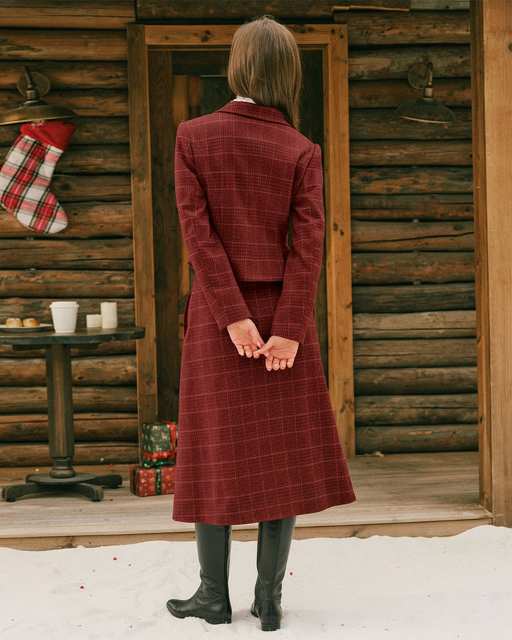Veste à Double Boutonnage à Carreaux Rouges