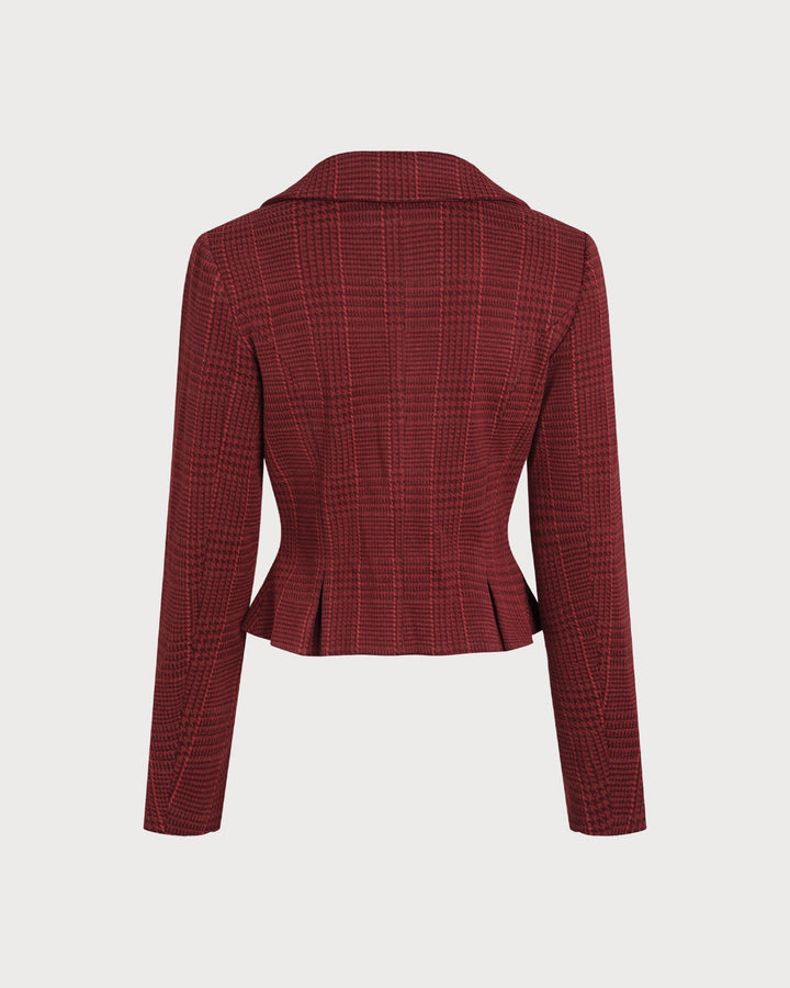 Veste à Double Boutonnage à Carreaux Rouges