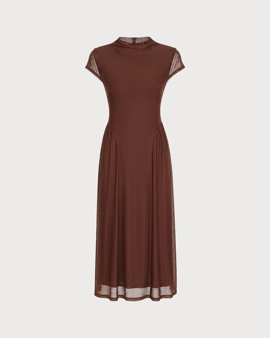 Robe Midi en Maille à Col Montant Café