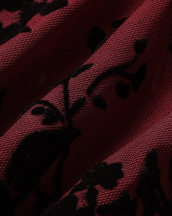 Robe Midi Sirène à Volants Florale Rouge Vin