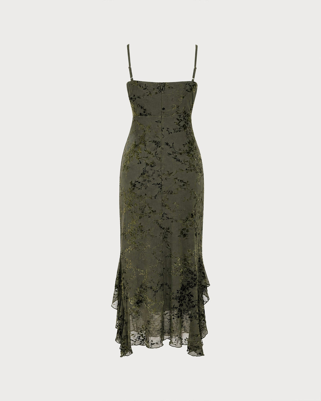 Robe Midi en Tulle à Fleurs Vertes avec Volants