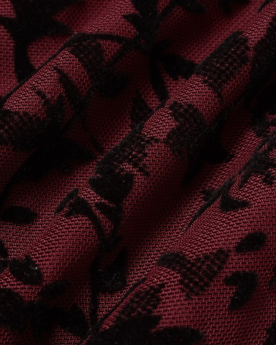 Robe Mini Florale à Col Montant Rouge Vin
