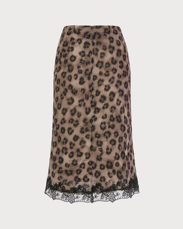 Jupe Midi Imprimé Animal avec Taille Élastique Marron
