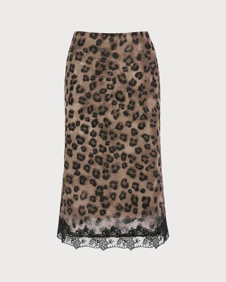 Jupe Midi Imprimé Animal avec Taille Élastique Marron