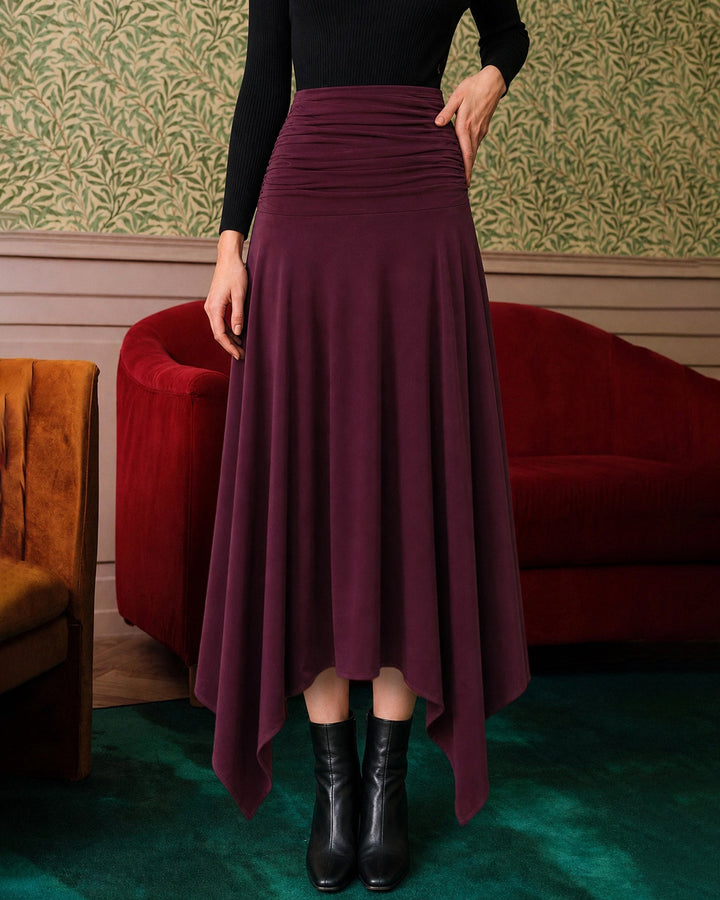Jupe Maxi Élastique Taille Haute Rouge Vin