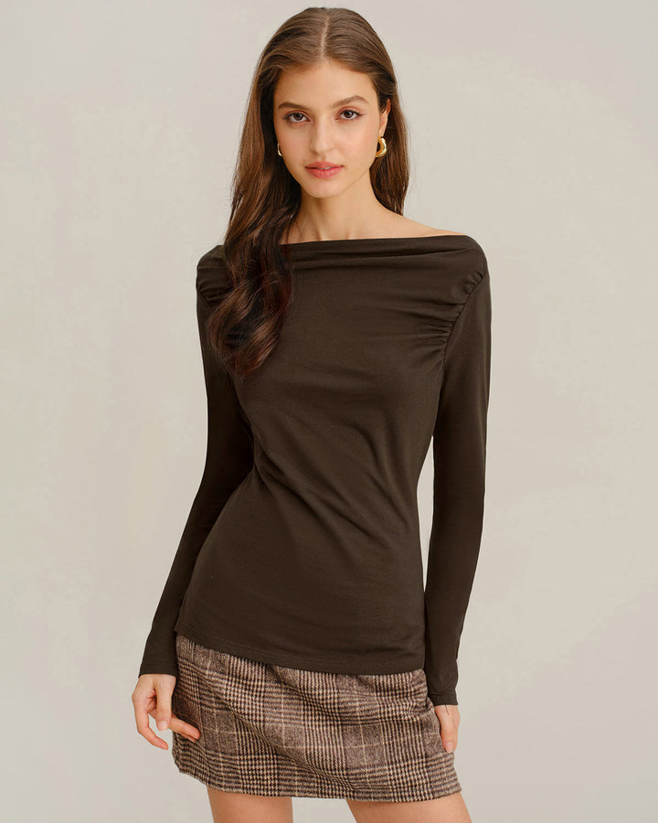 Tee-shirt Tricoté Froncé Café