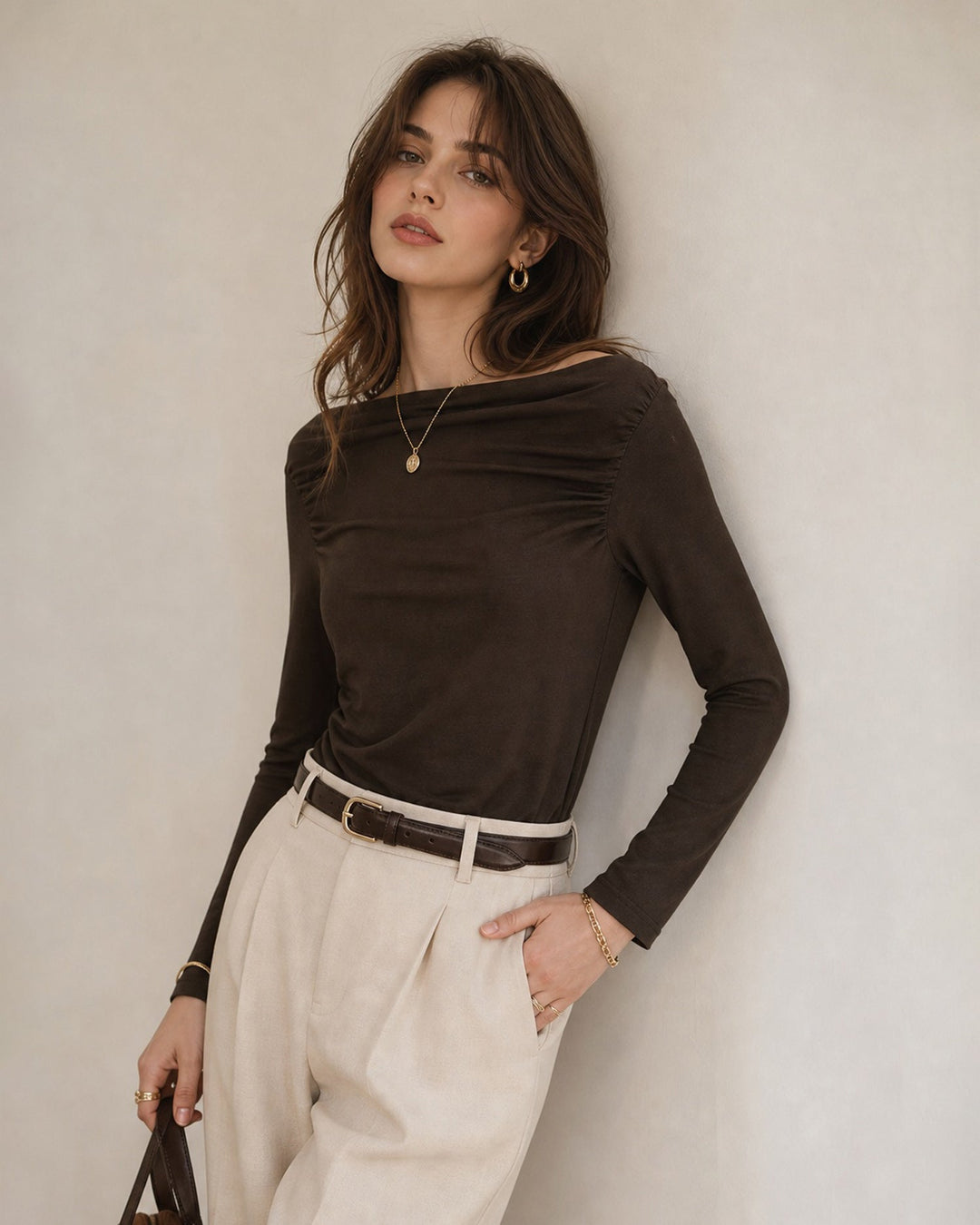 Tee-shirt Tricoté Froncé Café