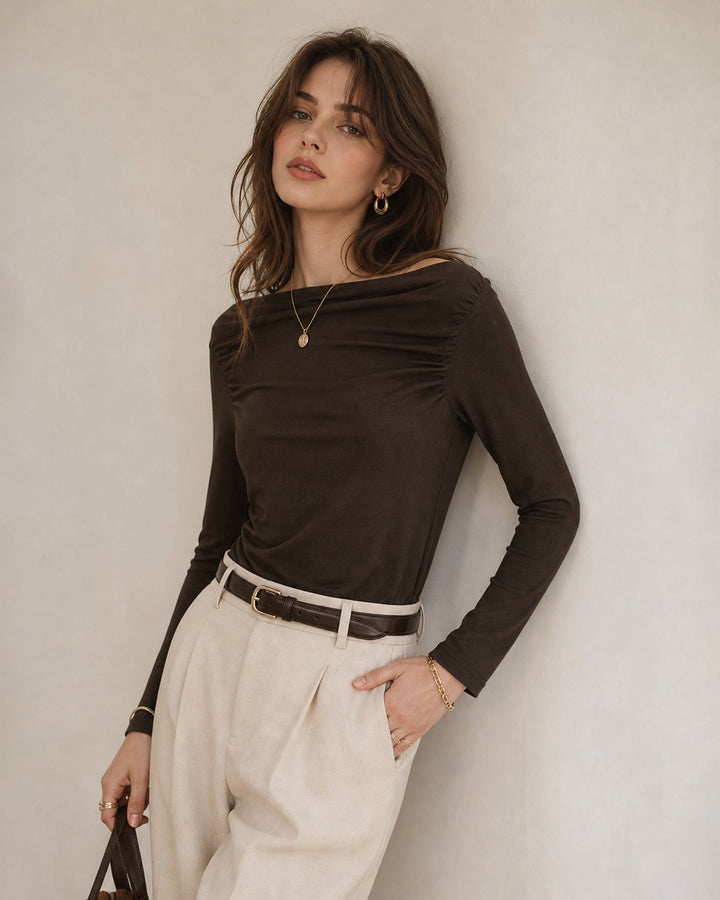 Tee-shirt Tricoté Froncé Café