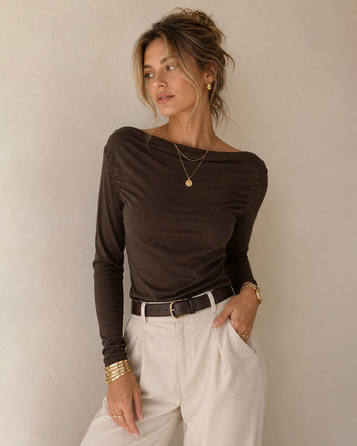 Tee-shirt Tricoté Froncé Café