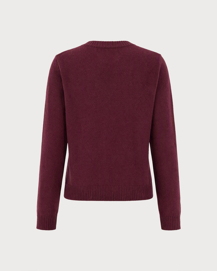 Cardigan en Tricot à Boutons à Manches Longues Rouge Vin
