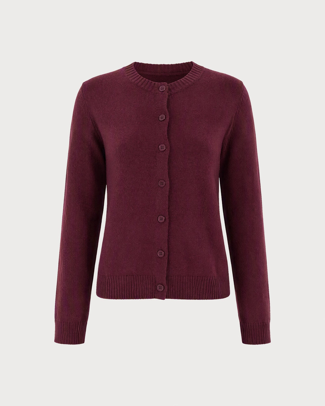 Cardigan en Tricot à Boutons à Manches Longues Rouge Vin
