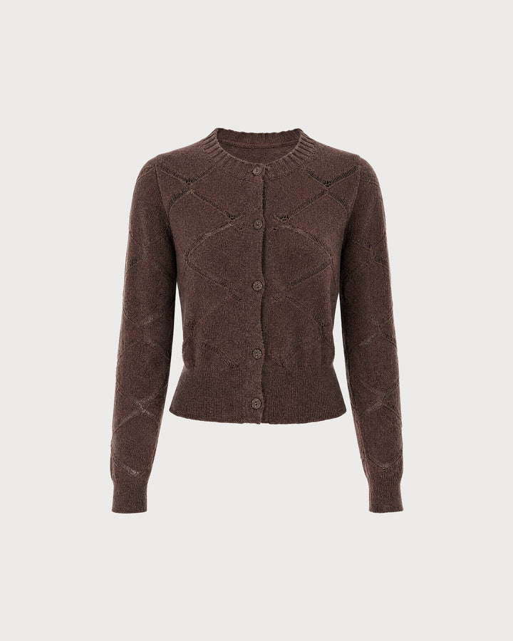 Cardigan Tricot à Boutonnage Simple Café