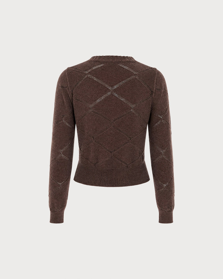 Cardigan Tricot à Boutonnage Simple Café