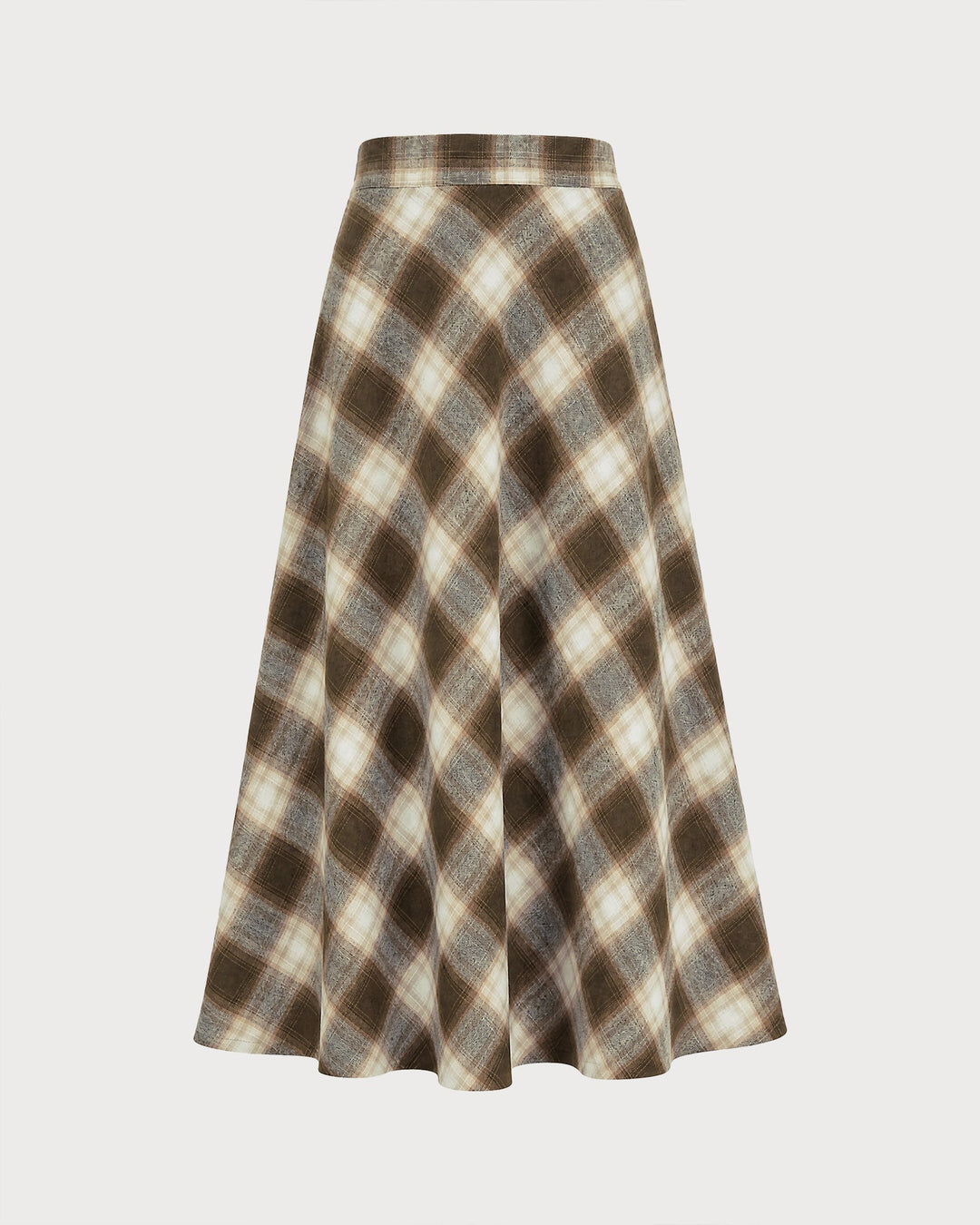 Jupe Midi à Carreaux avec Taille Élastique Marron