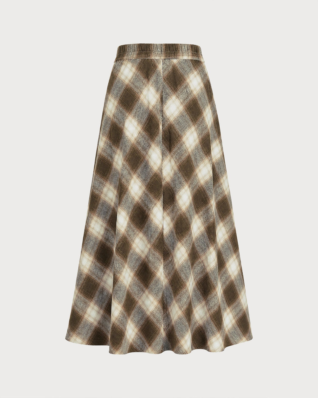 Jupe Midi à Carreaux avec Taille Élastique Marron