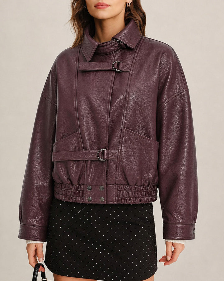 Veste à Poches en Cuir PU Rouge Vin