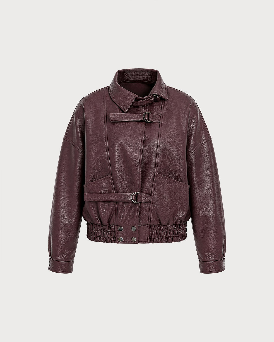 Veste à Poches en Cuir PU Rouge Vin