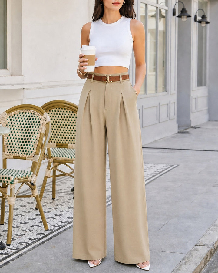 Pantalon droit avec poches en kaki