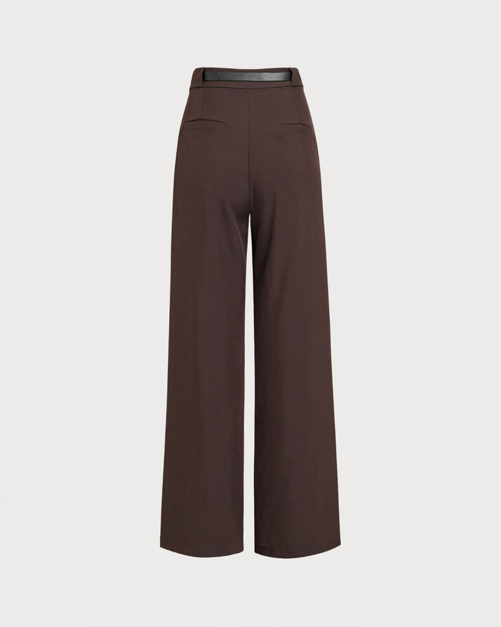 Pantalon Décontracté à Poches Taille Naturelle Café