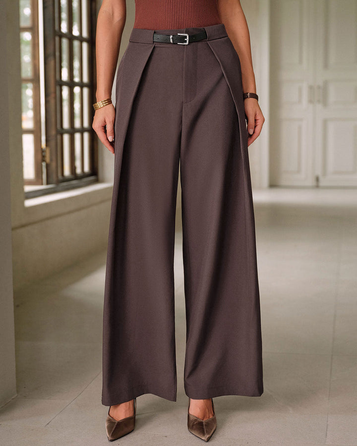 Pantalon Décontracté à Poches Taille Naturelle Café