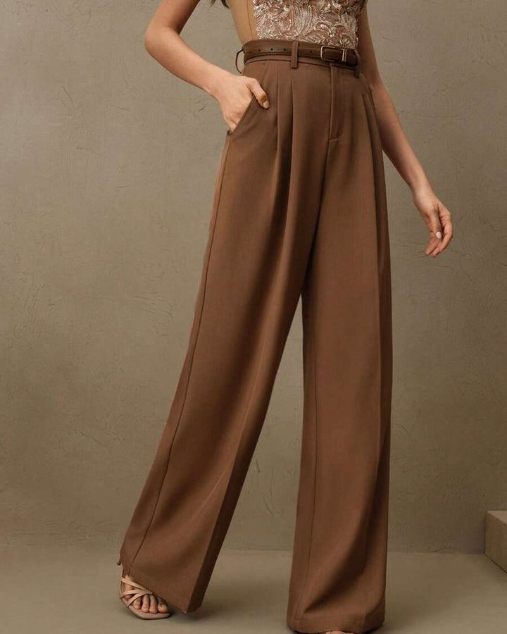 Pantalon droit taille naturelle caramel