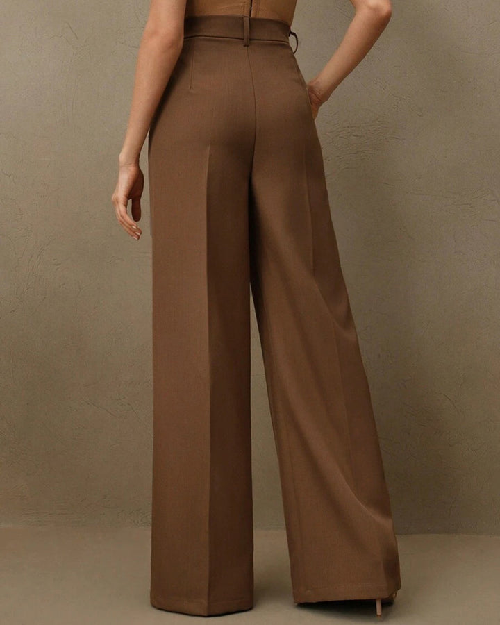 Pantalon droit taille naturelle caramel