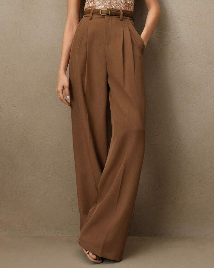 Pantalon droit taille naturelle caramel
