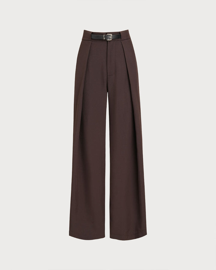 Pantalon Décontracté à Poches Taille Naturelle Café