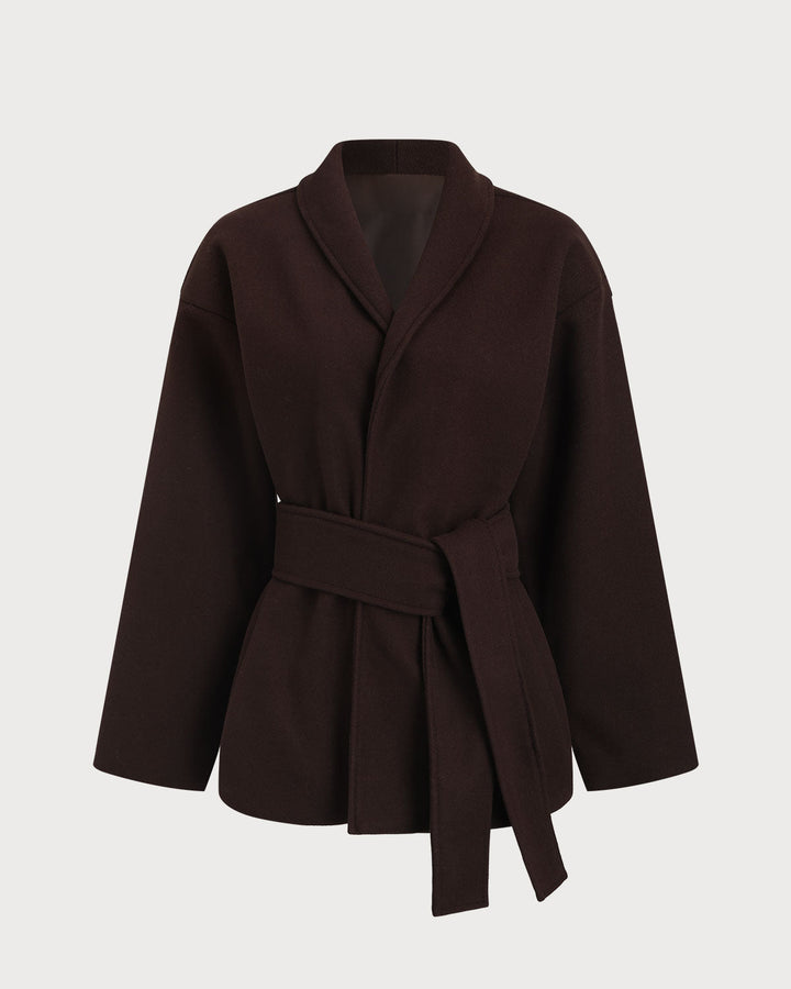 Manteau Châle Ceinturé Café
