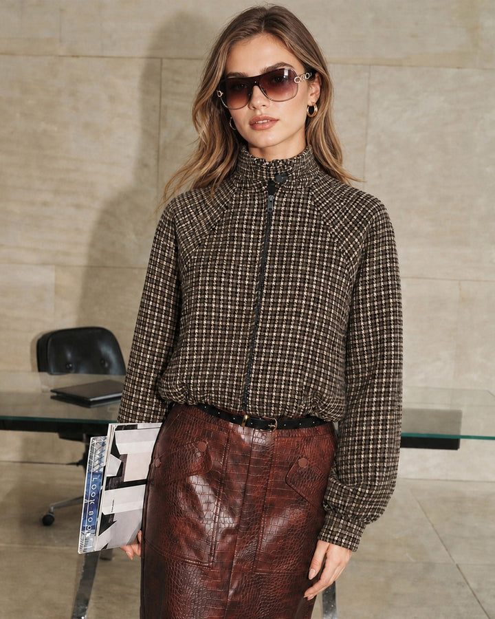 Veste à Poches Zippées Géométriques Marron