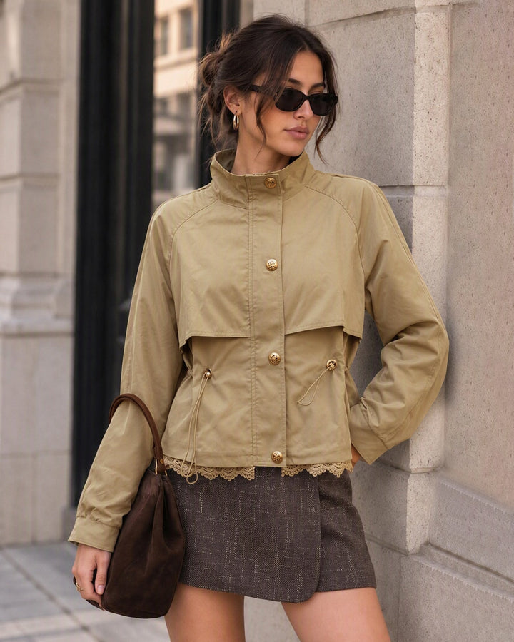 Veste à Fermeture Éclair et Boutons en Splicing Kaki