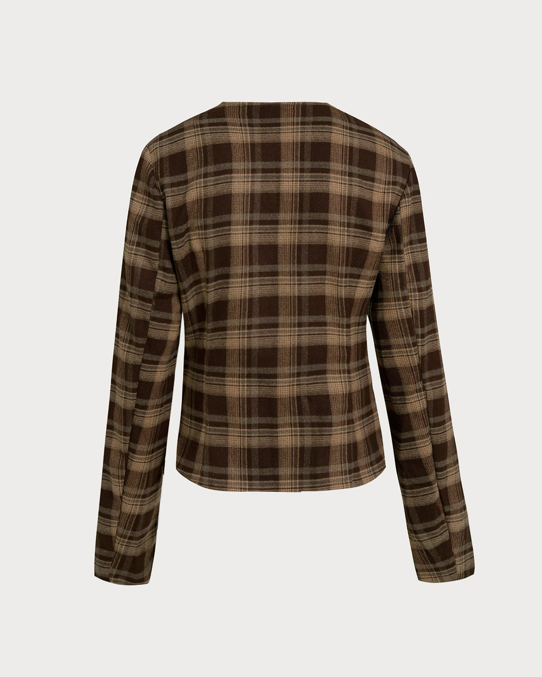 Veste Marron à Carreaux à Boutonnage Simple