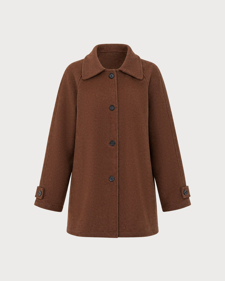 Veste Marron Unicolore à Boutonnage Simple