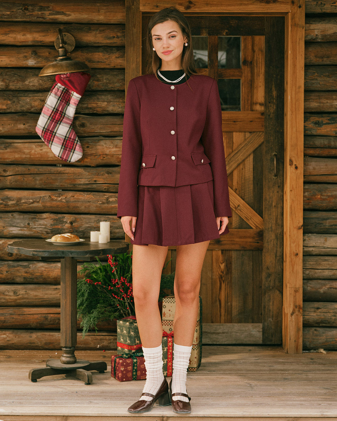 Veste Rouge Vin à Boutonnage Simple