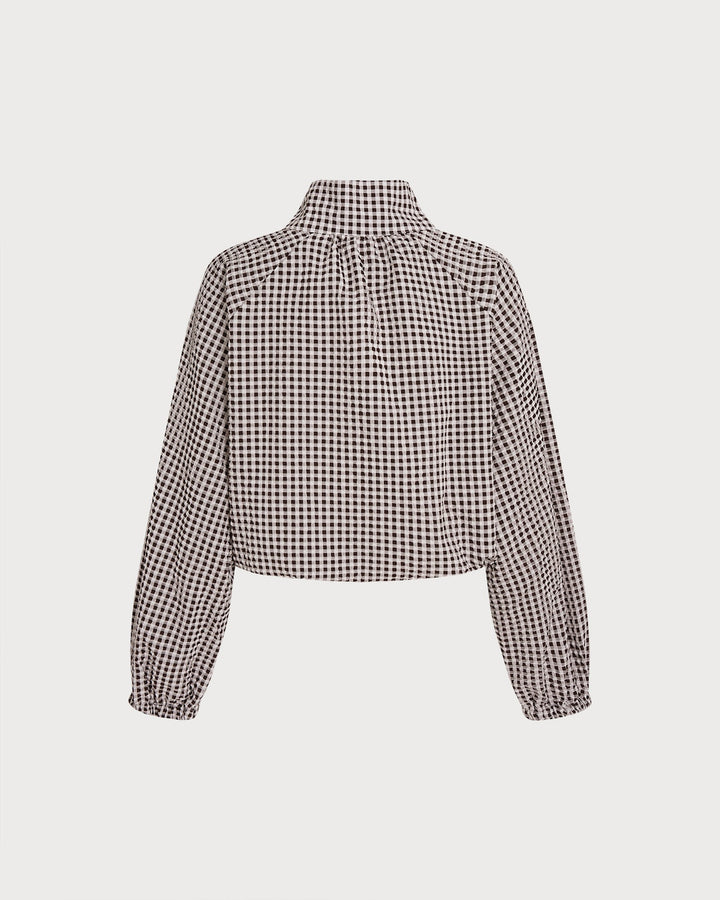 Veste à Carreaux Simple Boutonnée Café