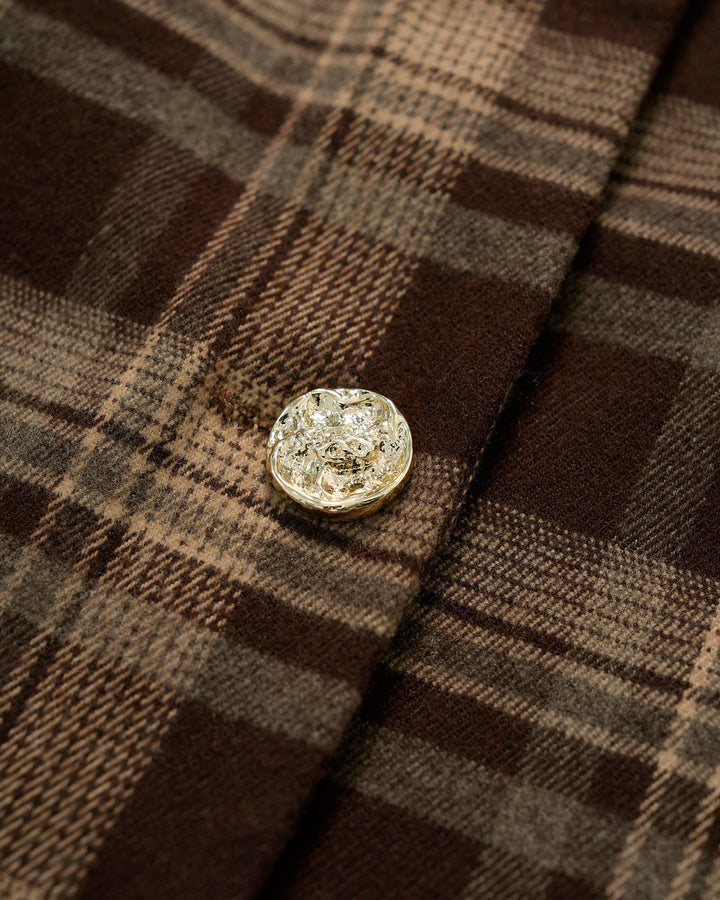 Veste Marron à Carreaux à Boutonnage Simple