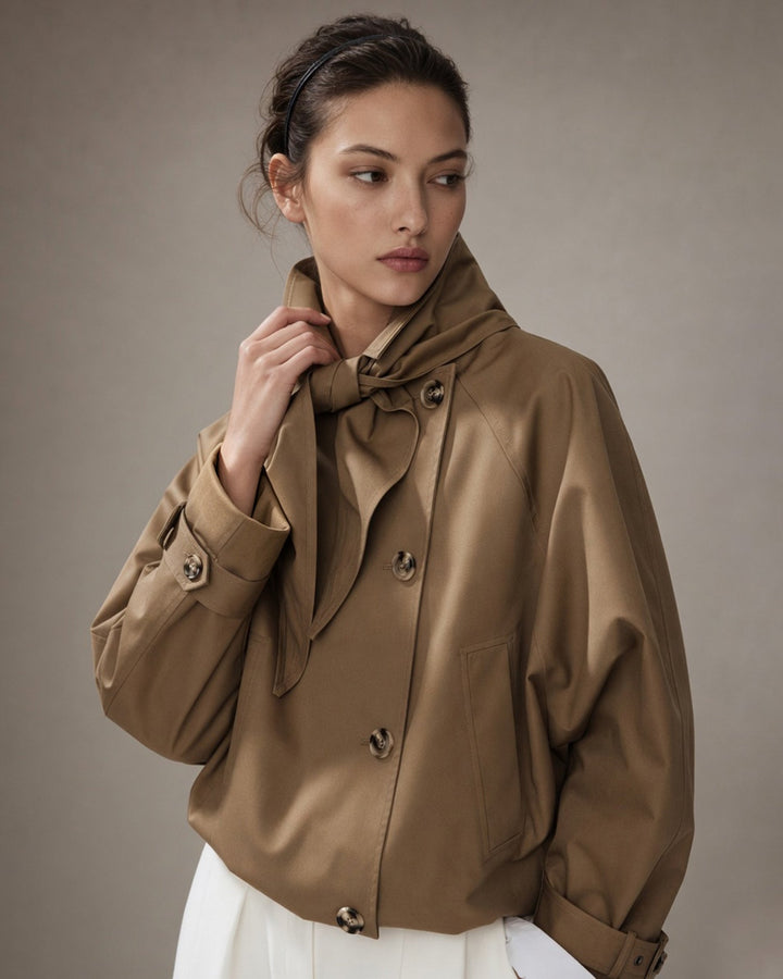 Veste Boutonnée à Manches Chauve-Souris avec Poches