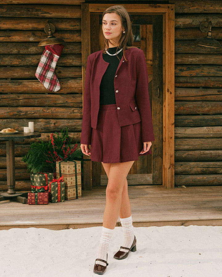 Veste Rouge Vin à Boutonnage Simple