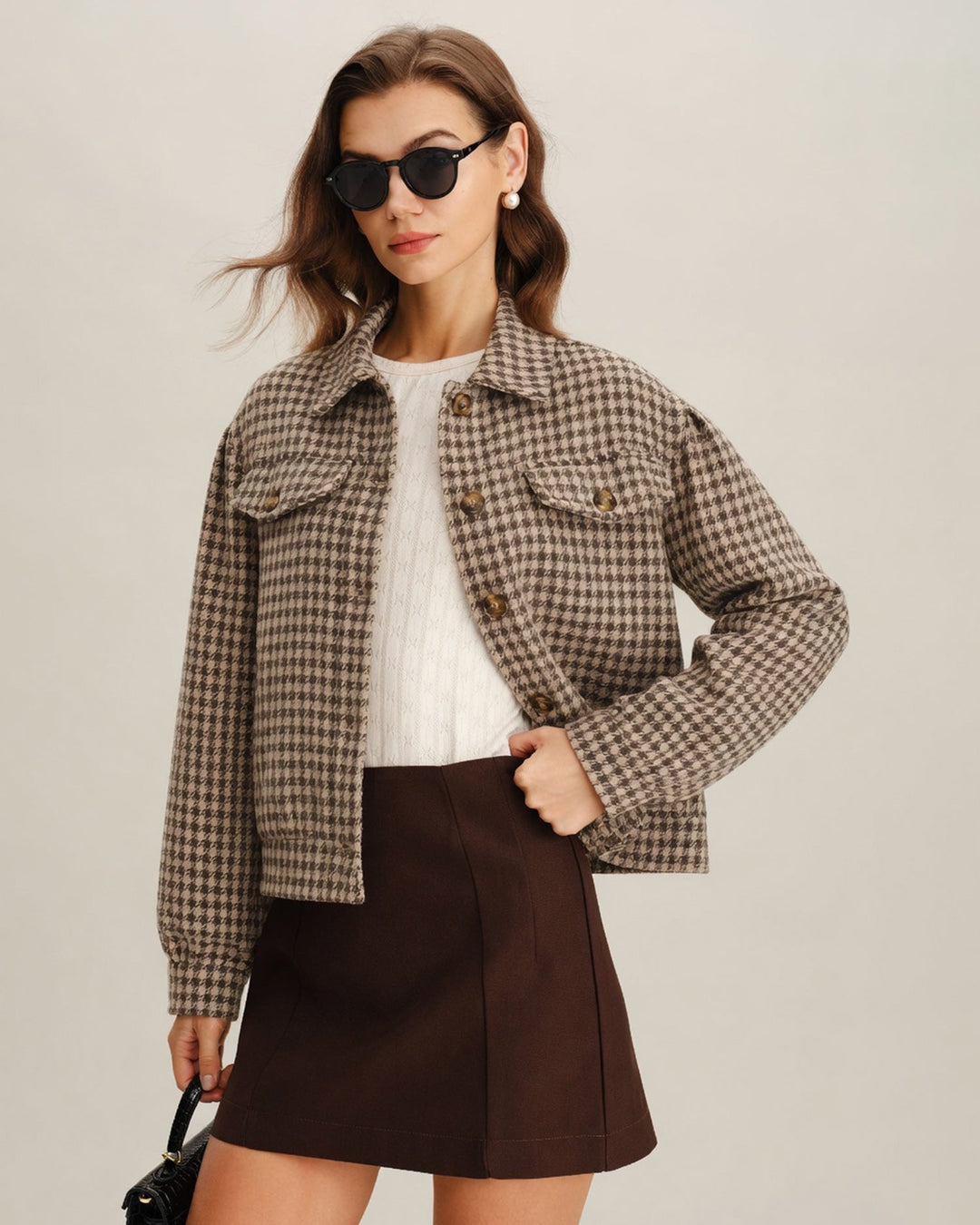 Veste Boutonnée Géométrique Marron